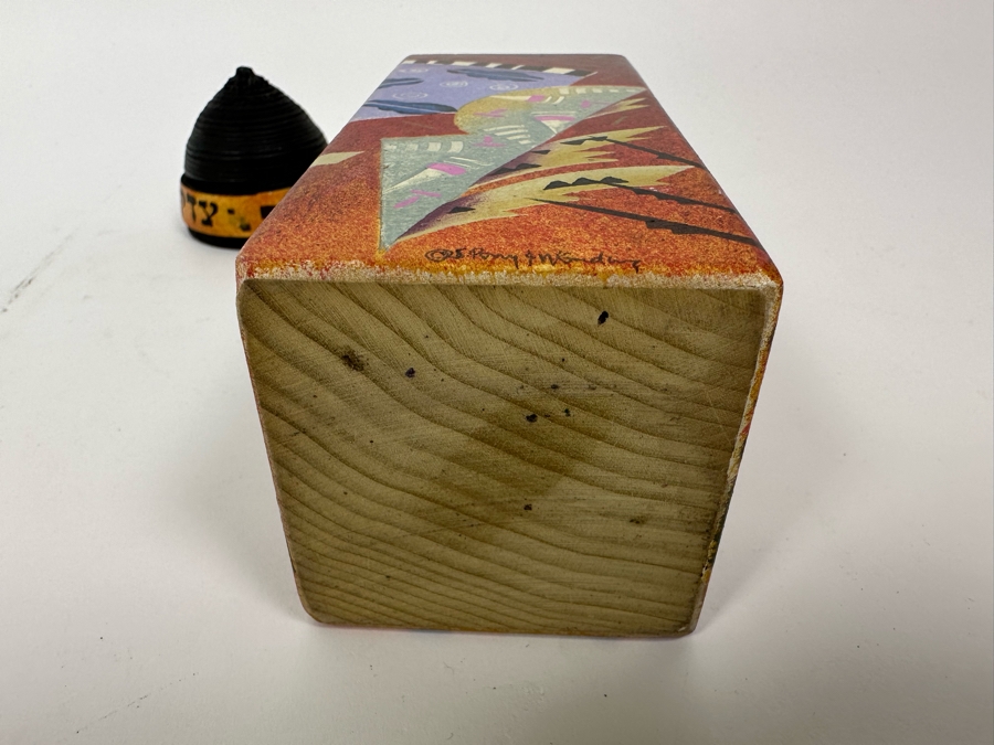 Artist Signed Hand Painted Judaica Wooden Charity Box Tzedakah Box 8.5H [Photo 15]