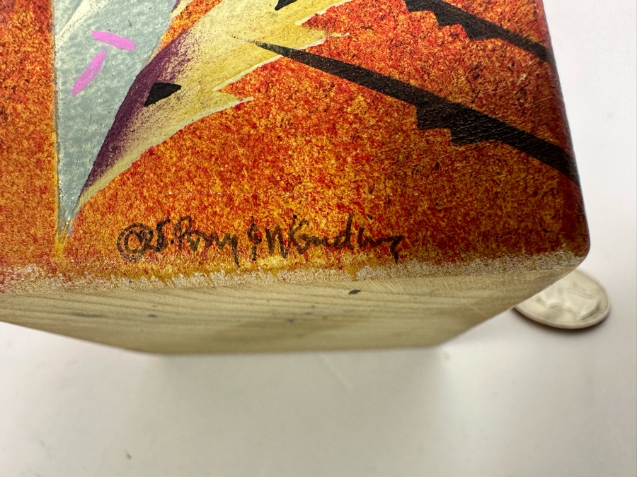 Artist Signed Hand Painted Judaica Wooden Charity Box Tzedakah Box 8.5H [Photo 6]