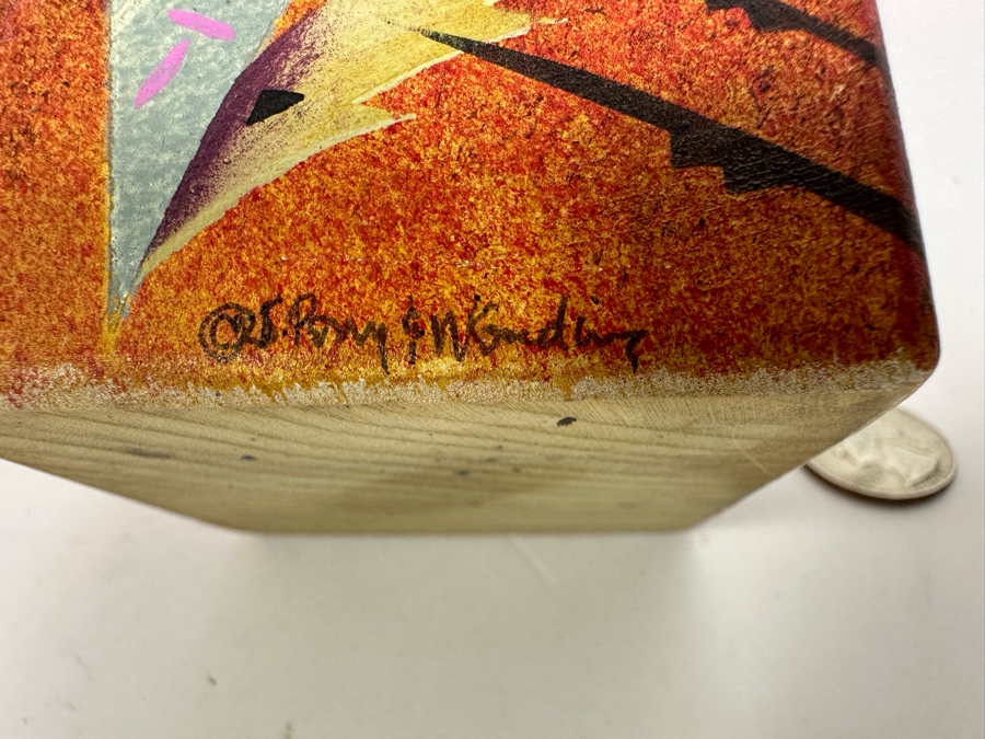 Artist Signed Hand Painted Judaica Wooden Charity Box Tzedakah Box 8.5H [Photo 7]