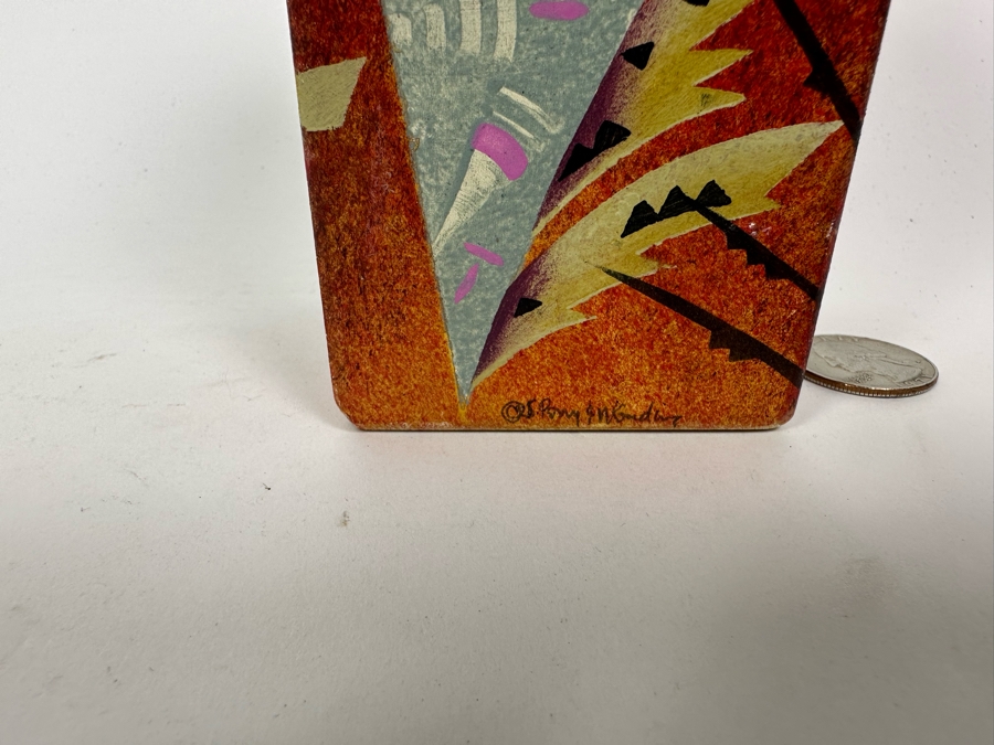 Artist Signed Hand Painted Judaica Wooden Charity Box Tzedakah Box 8.5H [Photo 4]