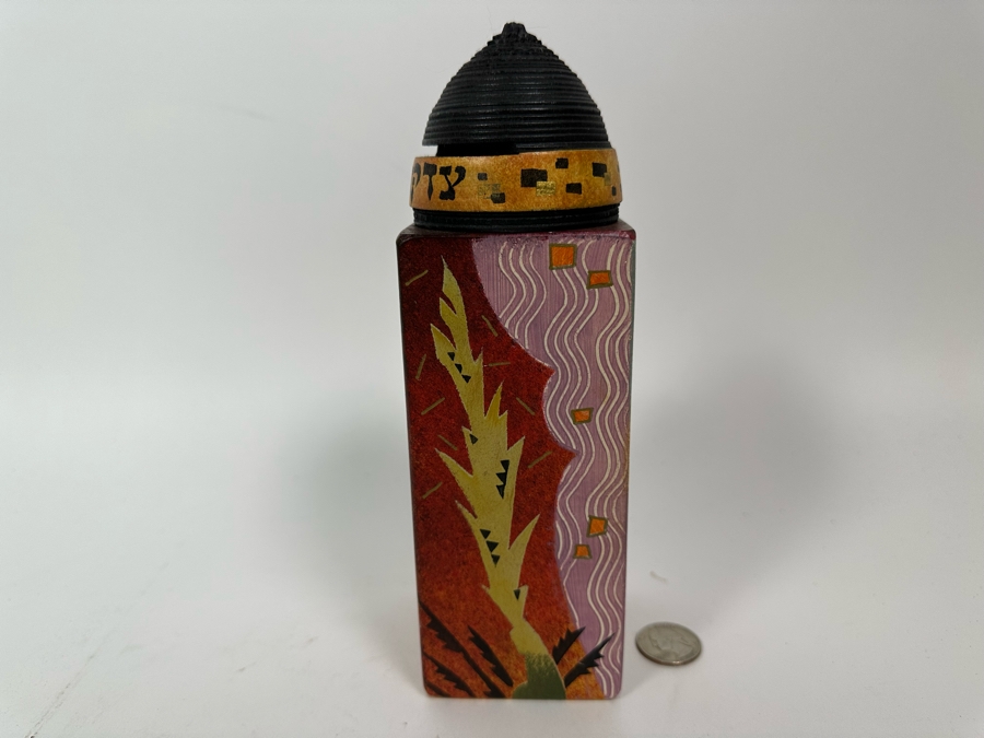 Artist Signed Hand Painted Judaica Wooden Charity Box Tzedakah Box 8.5H [Photo 12]