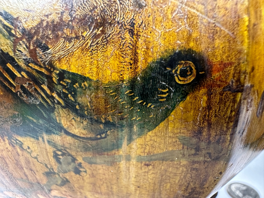 Pair Of Old Chinese Hand Painted Wooden Octagon Boxes With Lids Painted With Flowers And Birds 9W X 8.5H [Photo 13]