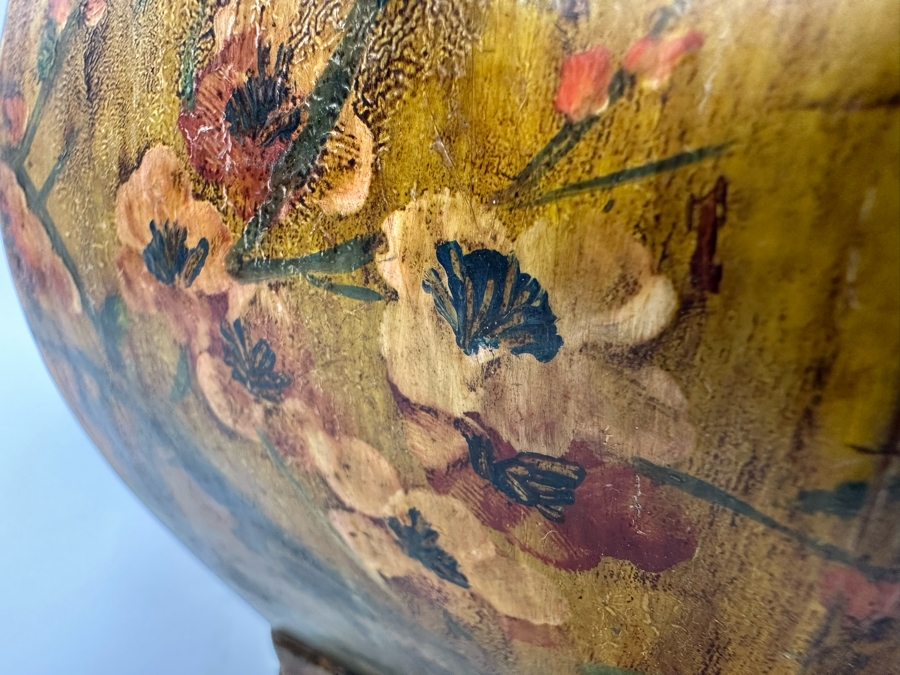 Pair Of Old Chinese Hand Painted Wooden Octagon Boxes With Lids Painted With Flowers And Birds 9W X 8.5H [Photo 7]