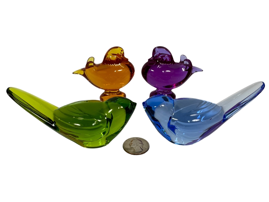 Four Signed Baccarat Crystal Bird Duck Figurines From France