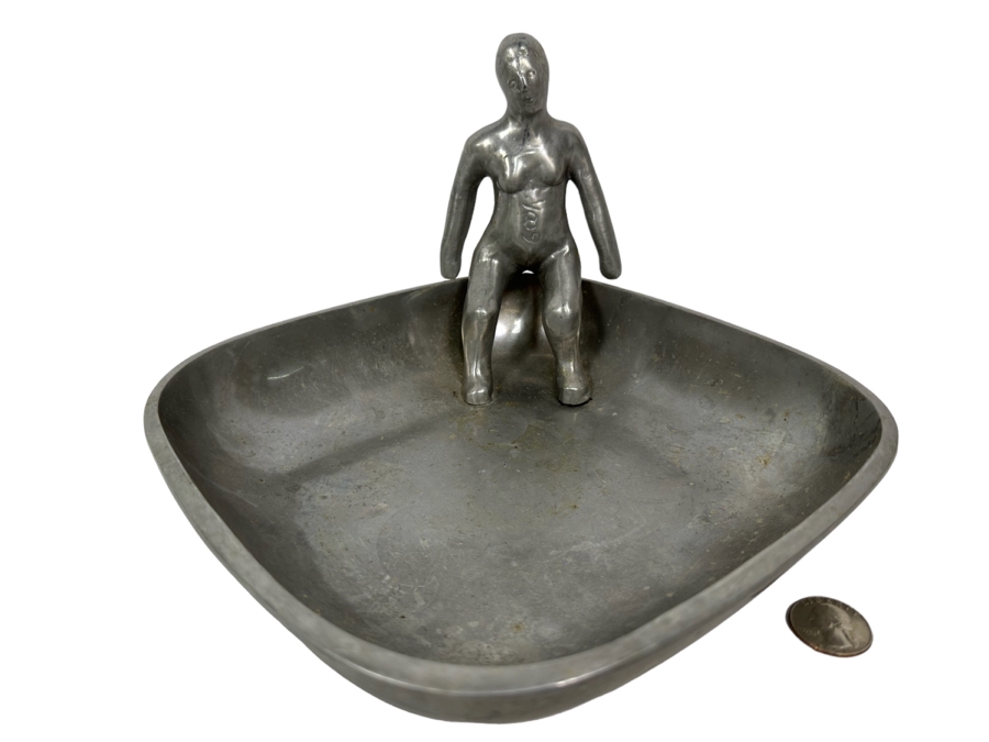Ilana Goor (b. 1936, Israel) Metal Dish With Woman Seated In One Corner - Woman Is Signed And Signed Underneath Dish [Photo 2]