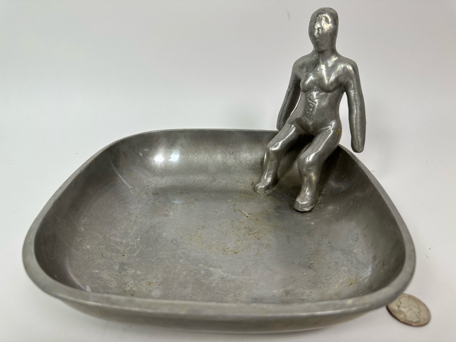 Ilana Goor (b. 1936, Israel) Metal Dish With Woman Seated In One Corner - Woman Is Signed And Signed Underneath Dish [Photo 5]
