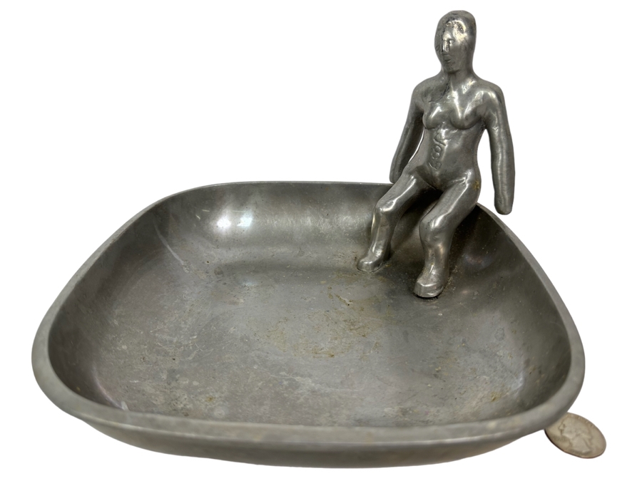 Ilana Goor (b. 1936, Israel) Metal Dish With Woman Seated In One Corner - Woman Is Signed And Signed Underneath Dish [Photo 1]