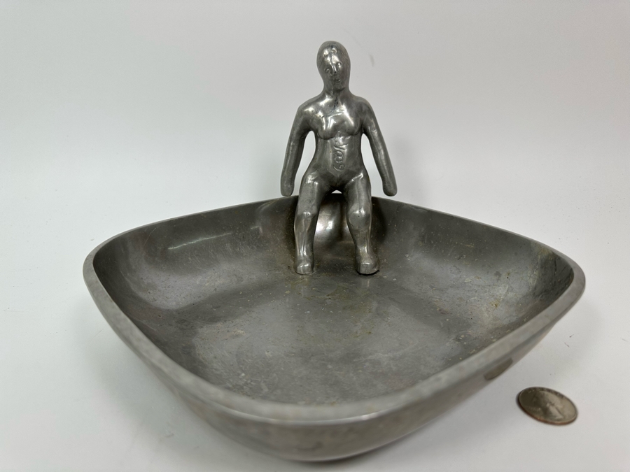 Ilana Goor (b. 1936, Israel) Metal Dish With Woman Seated In One Corner - Woman Is Signed And Signed Underneath Dish [Photo 3]