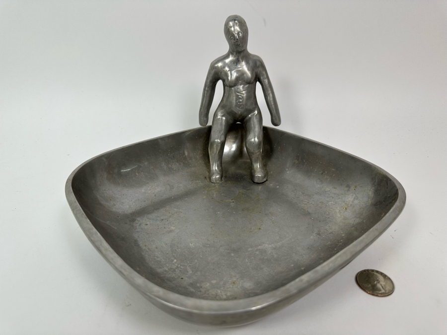 Ilana Goor (b. 1936, Israel) Metal Dish With Woman Seated In One Corner - Woman Is Signed And Signed Underneath Dish [Photo 4]