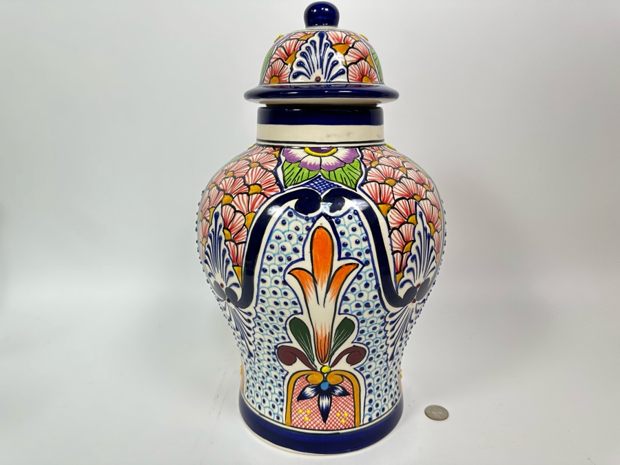 Large Mexican Signed Lidded Jar With Lid 16H Retails $50 [Photo 2]
