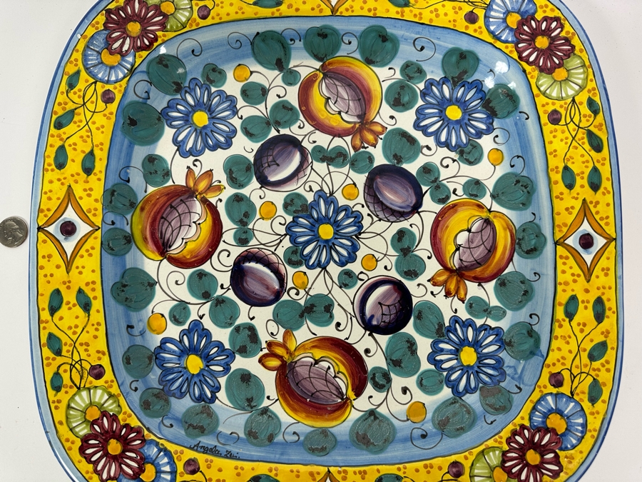 Angela Zei San Gimignano Italy Large Hand Painted Platter Signed With Hanger On Back 16 X 16 [Photo 4]