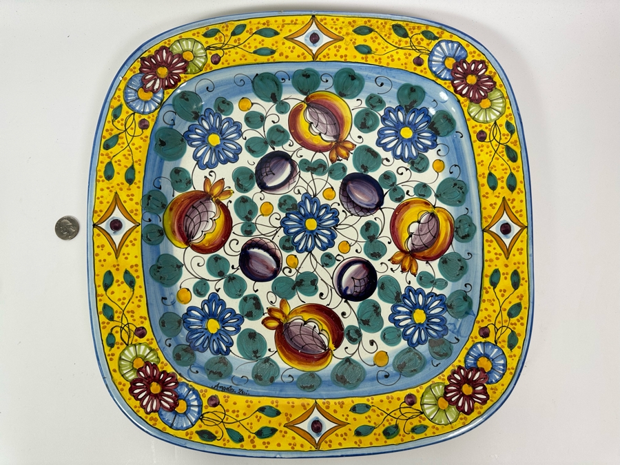 Angela Zei San Gimignano Italy Large Hand Painted Platter Signed With Hanger On Back 16 X 16 [Photo 2]
