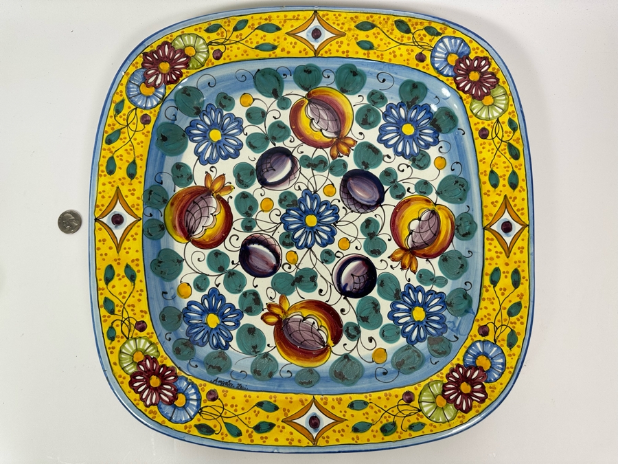 Angela Zei San Gimignano Italy Large Hand Painted Platter Signed With Hanger On Back 16 X 16 [Photo 3]
