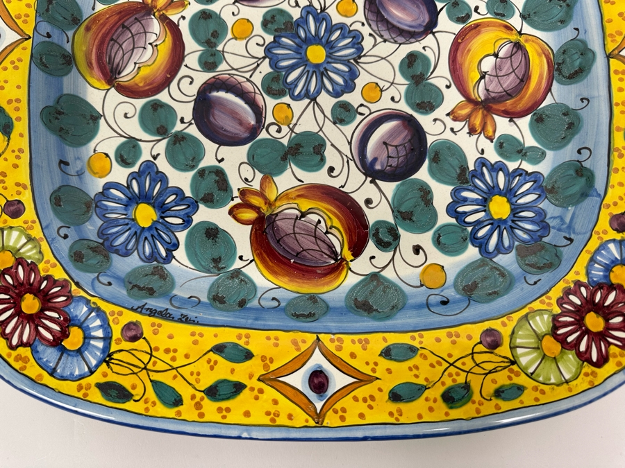 Angela Zei San Gimignano Italy Large Hand Painted Platter Signed With Hanger On Back 16 X 16 [Photo 5]