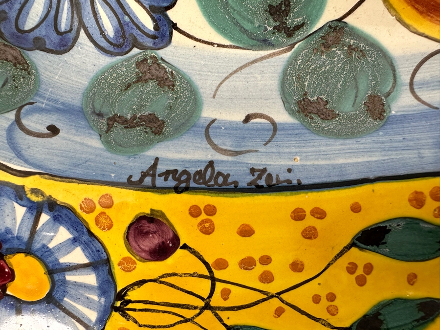 Angela Zei San Gimignano Italy Large Hand Painted Platter Signed With Hanger On Back 16 X 16 [Photo 6]
