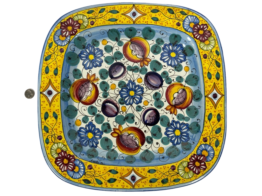 Angela Zei San Gimignano Italy Large Hand Painted Platter Signed With Hanger On Back 16 X 16 [Photo 1]