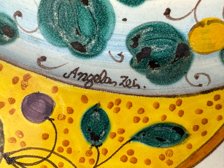 Angela Zei San Gimignano Italy Large Hand Painted Platter Signed With Hanger On Back 19.5W X 16D X 2H [Photo 8]