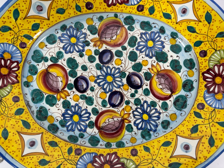 Angela Zei San Gimignano Italy Large Hand Painted Platter Signed With Hanger On Back 19.5W X 16D X 2H [Photo 4]