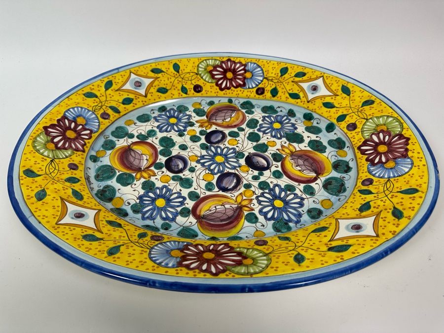 Angela Zei San Gimignano Italy Large Hand Painted Platter Signed With Hanger On Back 19.5W X 16D X 2H [Photo 9]