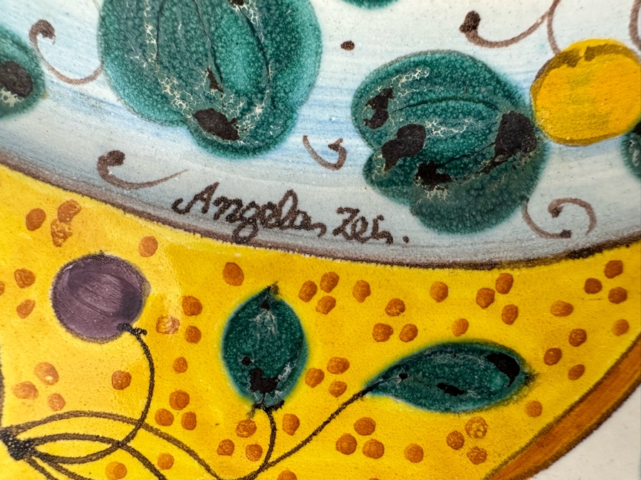 Angela Zei San Gimignano Italy Large Hand Painted Platter Signed With Hanger On Back 19.5W X 16D X 2H [Photo 7]