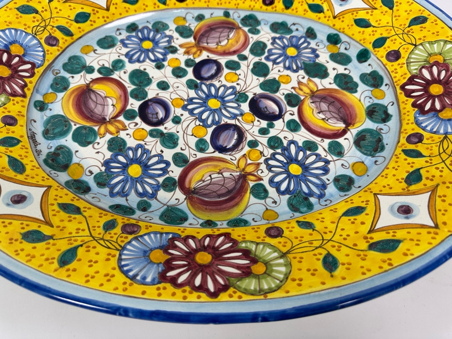 Angela Zei San Gimignano Italy Large Hand Painted Platter Signed With Hanger On Back 19.5W X 16D X 2H [Photo 5]
