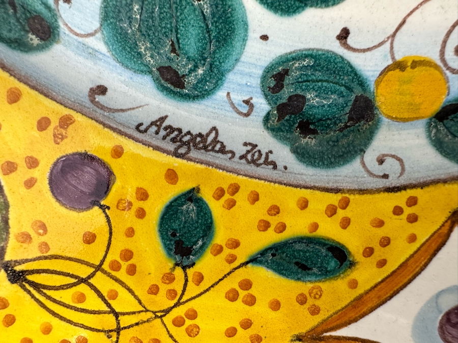Angela Zei San Gimignano Italy Large Hand Painted Platter Signed With Hanger On Back 19.5W X 16D X 2H [Photo 6]