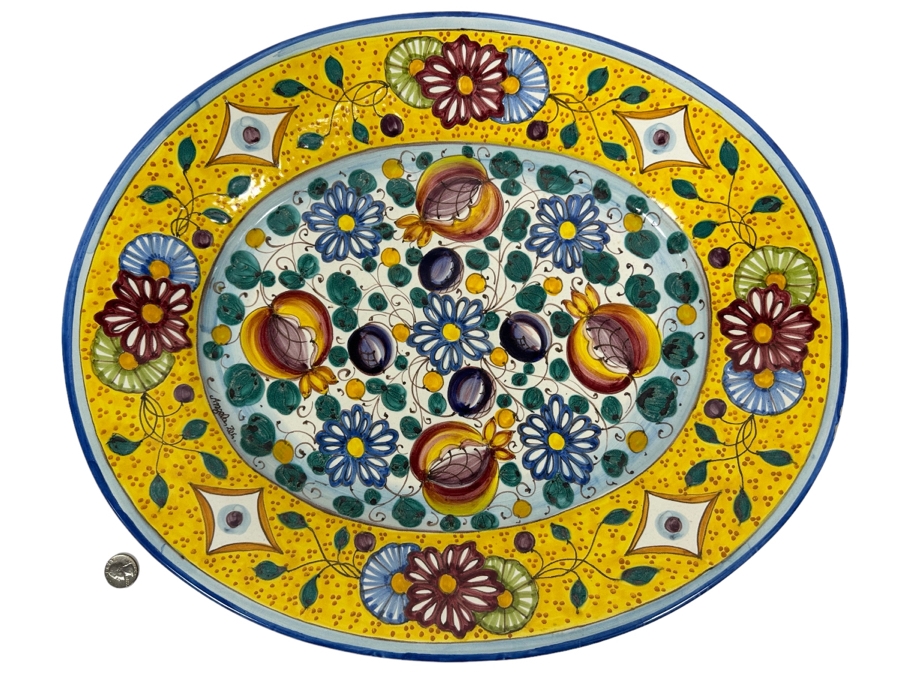 Angela Zei San Gimignano Italy Large Hand Painted Platter Signed With Hanger On Back 19.5W X 16D X 2H [Photo 1]