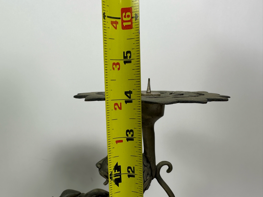 Pair Of Large Metal Candle Holders With Lions Made In India 14H [Photo 11]