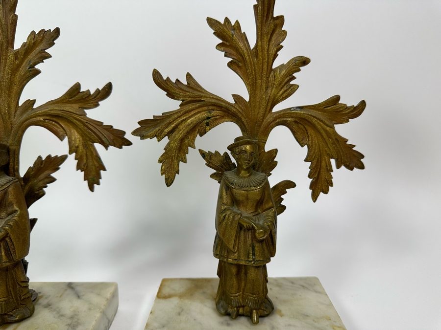 Pair Of Vintage Metal Candle Holders On Marble Bases 13H [Photo 4]