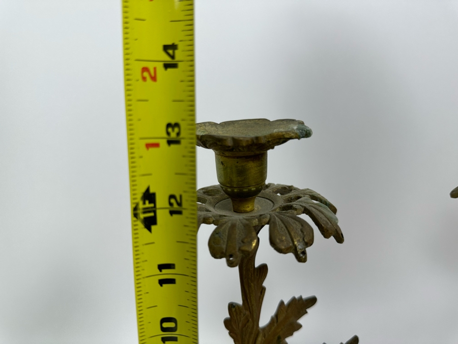 Pair Of Vintage Metal Candle Holders On Marble Bases 13H [Photo 10]