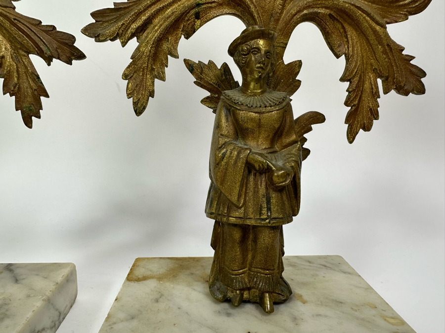 Pair Of Vintage Metal Candle Holders On Marble Bases 13H [Photo 5]