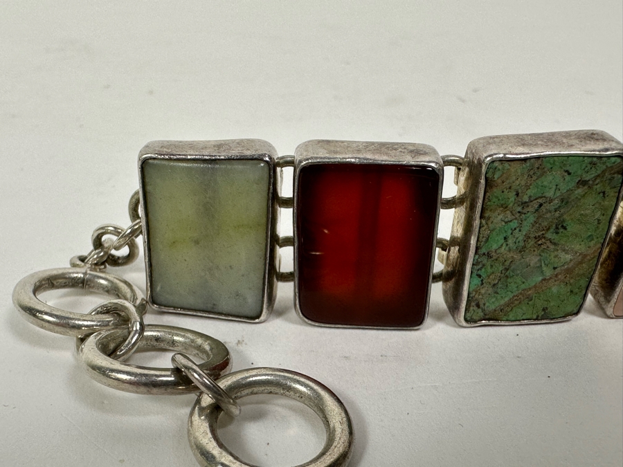 Sterling Silver Bracelet With Various Stones 8L 58g [Photo 4]