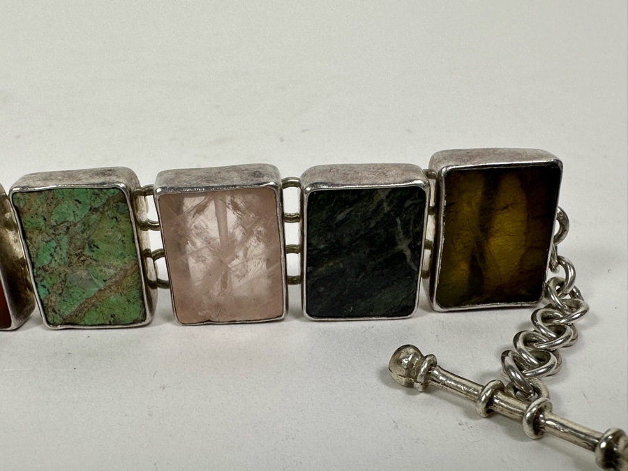 Sterling Silver Bracelet With Various Stones 8L 58g [Photo 5]