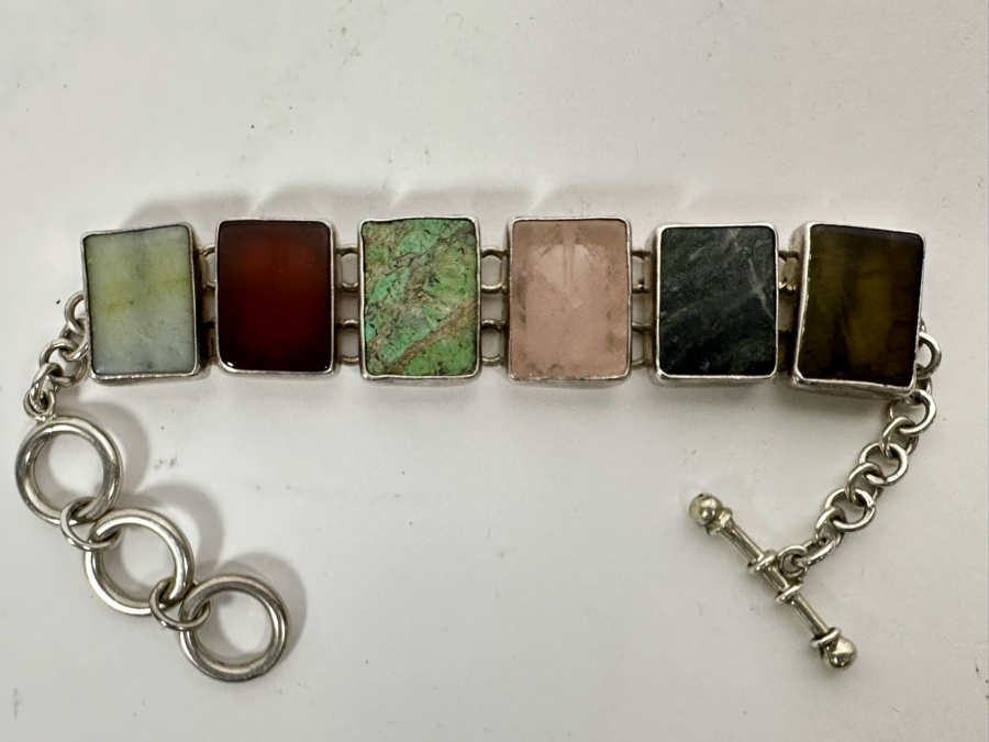 Sterling Silver Bracelet With Various Stones 8L 58g [Photo 3]