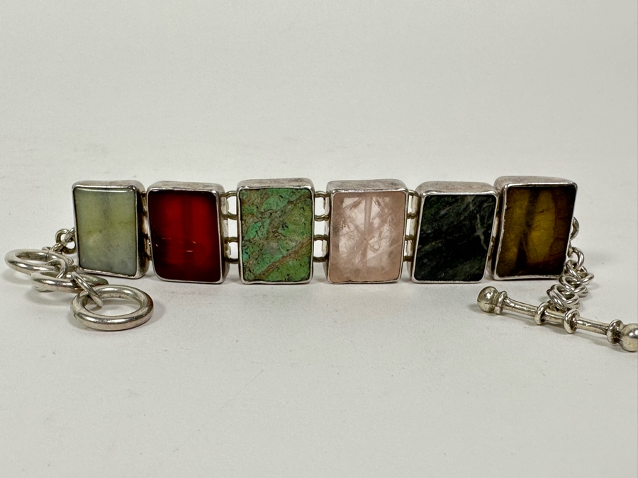 Sterling Silver Bracelet With Various Stones 8L 58g [Photo 2]