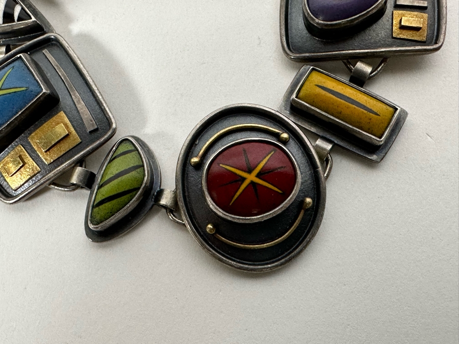 Modernist Kimberly Keyworth Designer Sterling Silver / 22K Gold Bracelet 7.5L 53g [Photo 4]