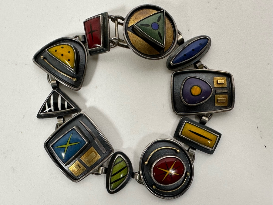 Modernist Kimberly Keyworth Designer Sterling Silver / 22K Gold Bracelet 7.5L 53g [Photo 3]