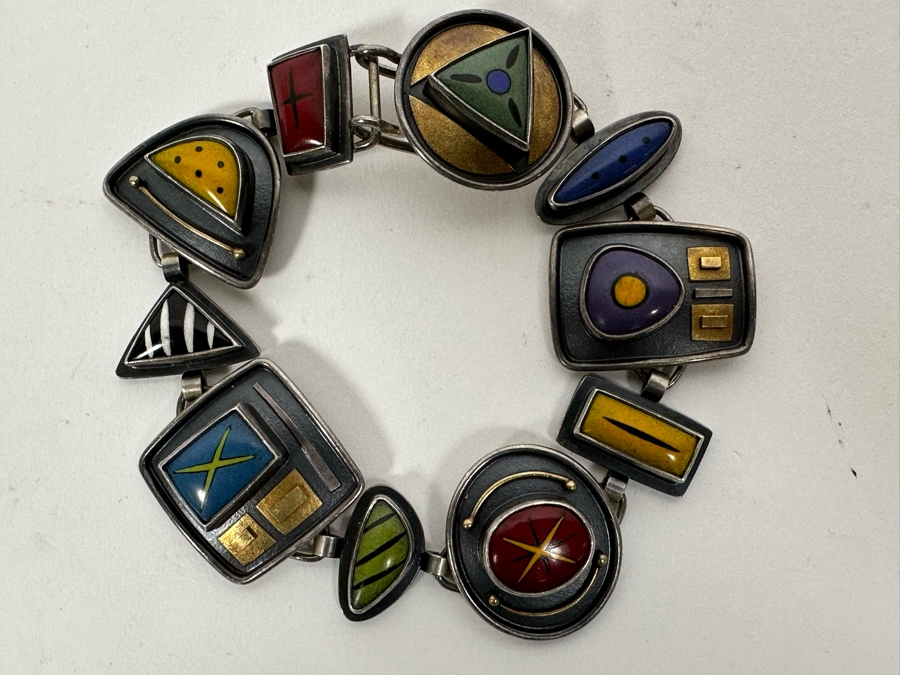 Modernist Kimberly Keyworth Designer Sterling Silver / 22K Gold Bracelet 7.5L 53g [Photo 2]