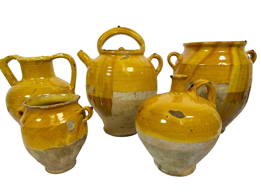 Collection Of Camard Glazed Pottery From France Including Pitchers And Vessels In Sizes Ranging From 6.5H To 13.5H