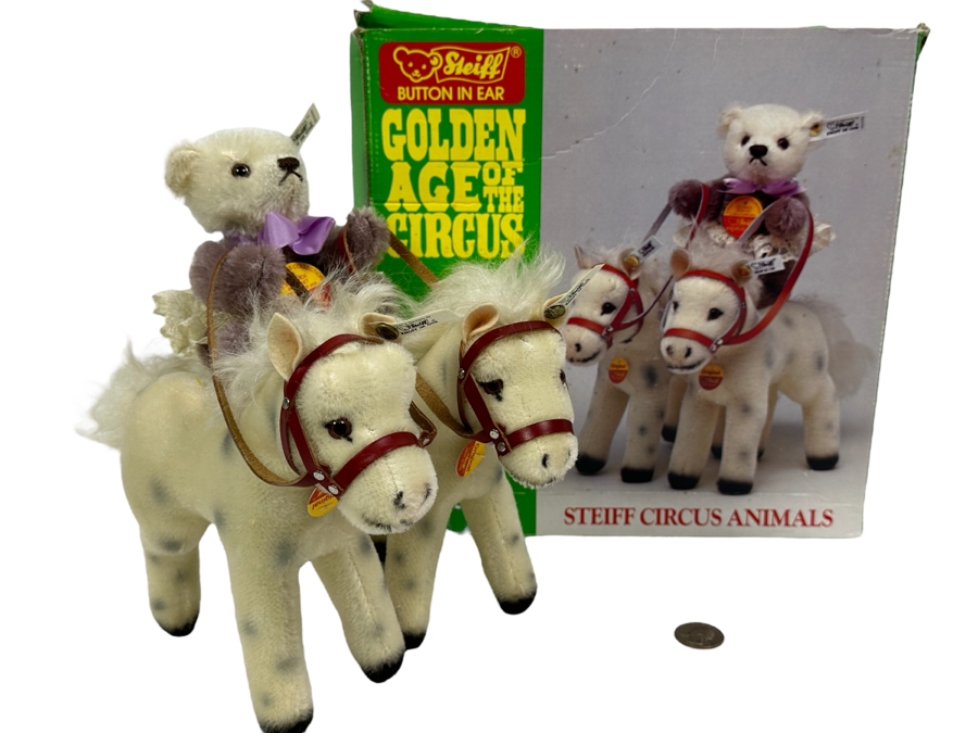 Steiff Golden Age Of The Circus Animals Genuine Mohair Limited Edition 5,000 Bear Back Rider Set With Box