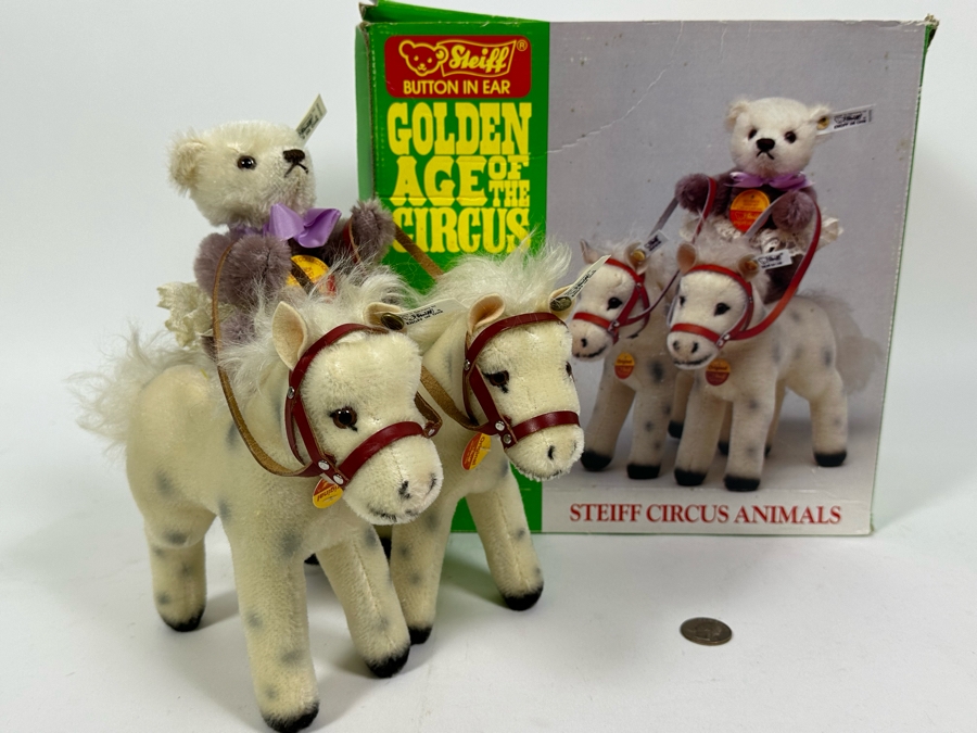 Steiff Golden Age Of The Circus Animals Genuine Mohair Limited Edition 5,000 Bear Back Rider Set With Box [Photo 3]