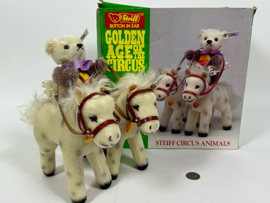 Steiff Golden Age Of The Circus Animals Genuine Mohair Limited Edition 5,000 Bear Back Rider Set With Box [Photo 2]