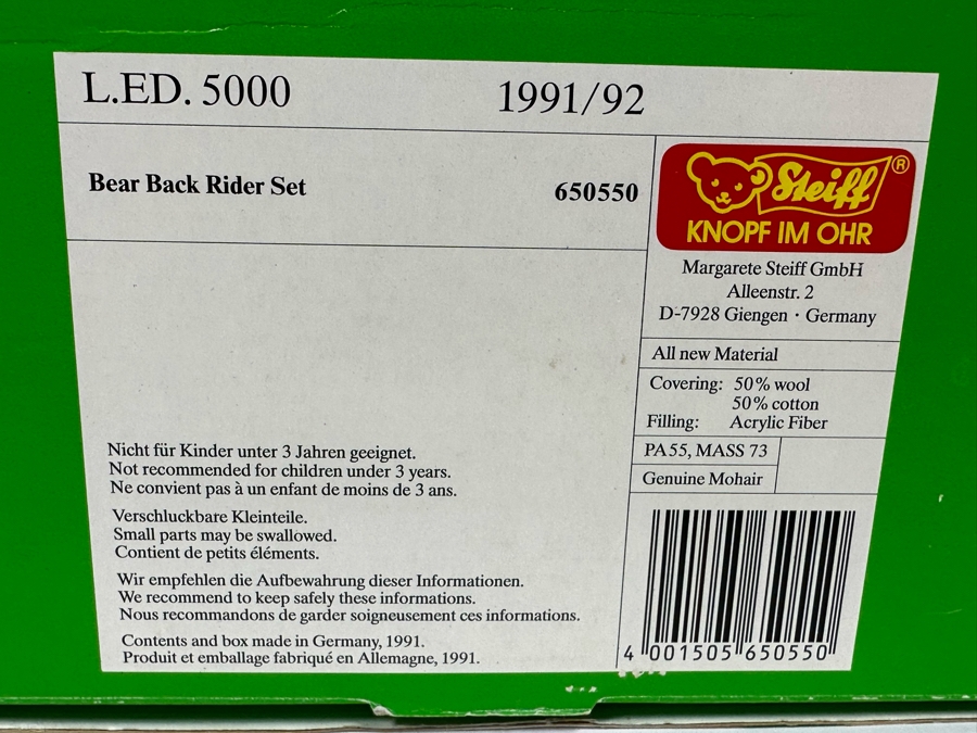 Steiff Golden Age Of The Circus Animals Genuine Mohair Limited Edition 5,000 Bear Back Rider Set With Box [Photo 8]