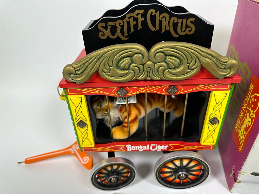 Steiff Golden Age Of The Circus Animals Genuine Mohair Limited Edition 5,000 Bengal Tiger With Circus Wagon Set With Box [Photo 6]