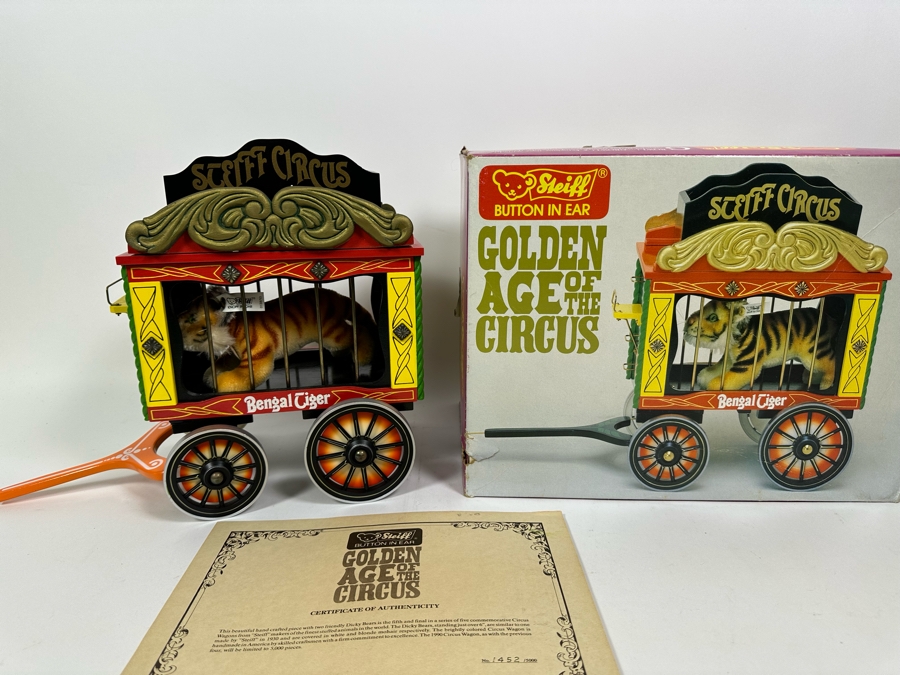 Steiff Golden Age Of The Circus Animals Genuine Mohair Limited Edition 5,000 Bengal Tiger With Circus Wagon Set With Box [Photo 2]