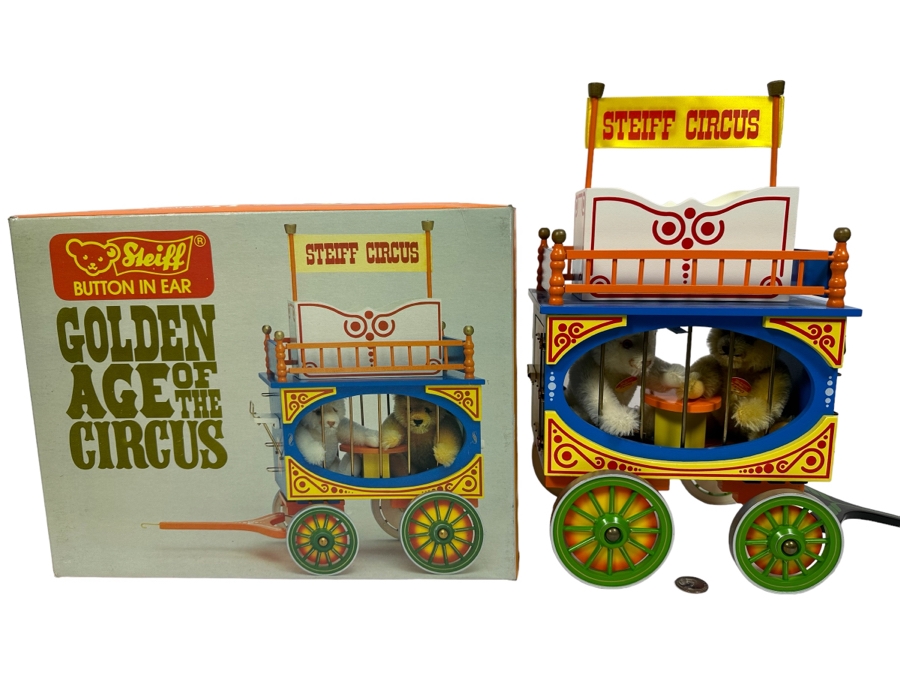 Steiff Golden Age Of The Circus Animals Genuine Mohair Limited Edition 5,000 Dicky Bears & Circus Wagon 0100/90 With Box