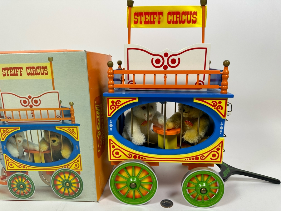 Steiff Golden Age Of The Circus Animals Genuine Mohair Limited Edition 5,000 Dicky Bears & Circus Wagon 0100/90 With Box [Photo 4]