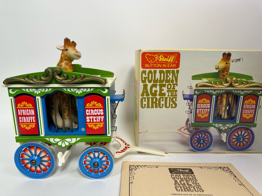 Steiff Golden Age Of The Circus Animals Genuine Mohair Limited Edition 5,000 Giraffe & Circus Wagon Set 0100/88 With Box [Photo 2]