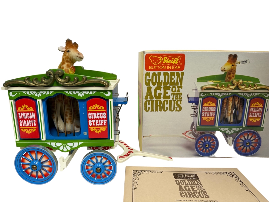 Steiff Golden Age Of The Circus Animals Genuine Mohair Limited Edition 5,000 Giraffe & Circus Wagon Set 0100/88 With Box