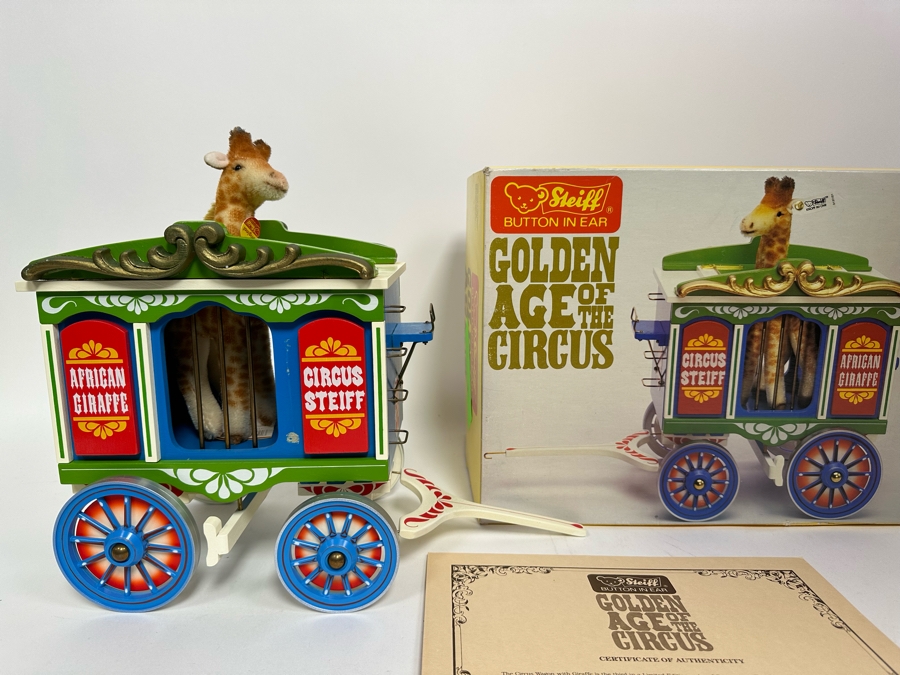 Steiff Golden Age Of The Circus Animals Genuine Mohair Limited Edition 5,000 Giraffe & Circus Wagon Set 0100/88 With Box [Photo 3]